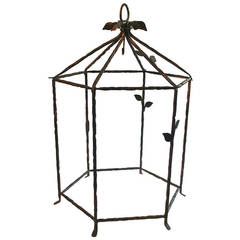 Wrought Iron Diego Giacometti Style Large Cage for Chandelier 9