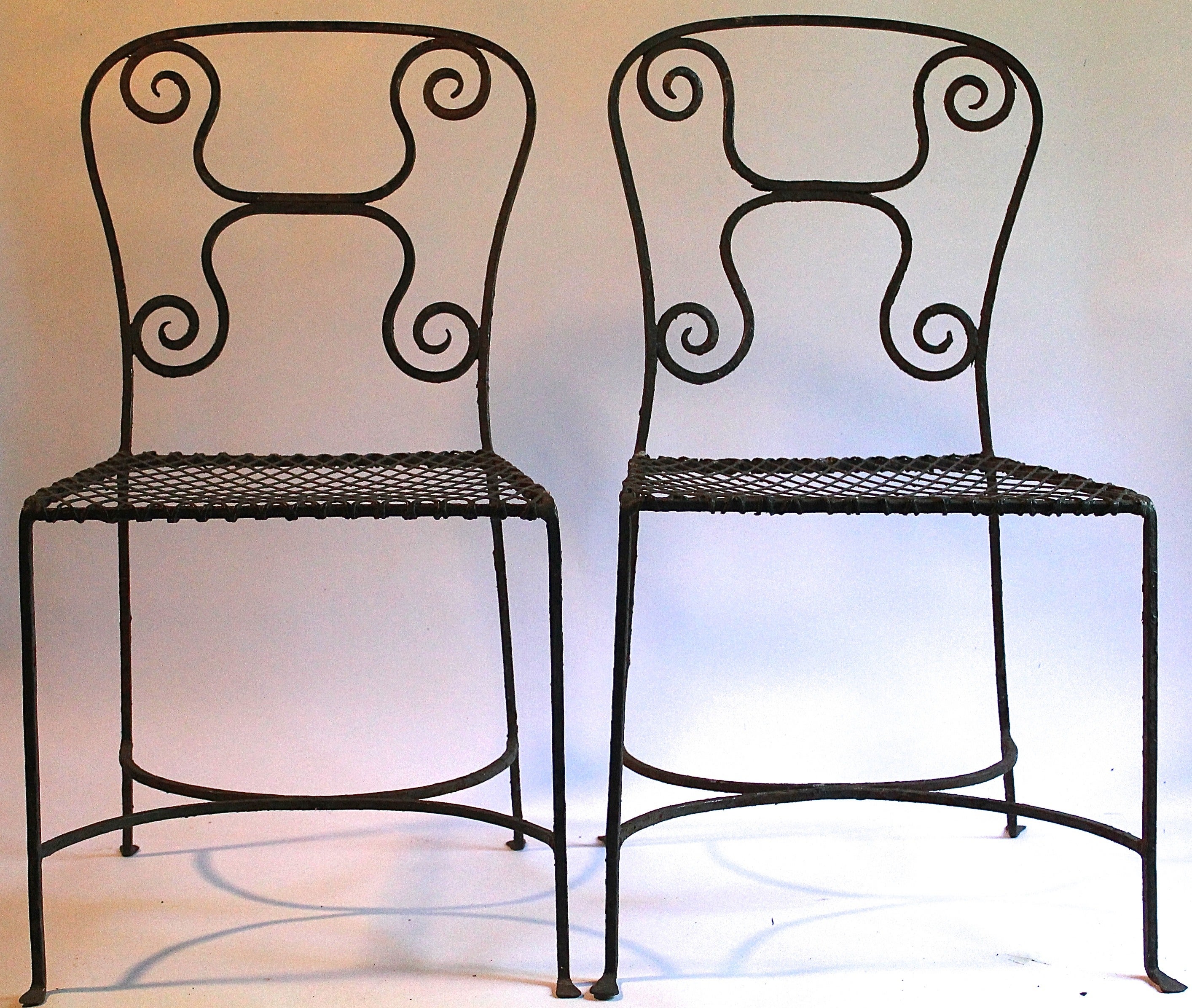 Pair of French Wrought Iron Sidechairs Manner of Royere