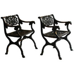 Pair 19th c. Karl Friedrich Schinkel Cast Iron Armchairs