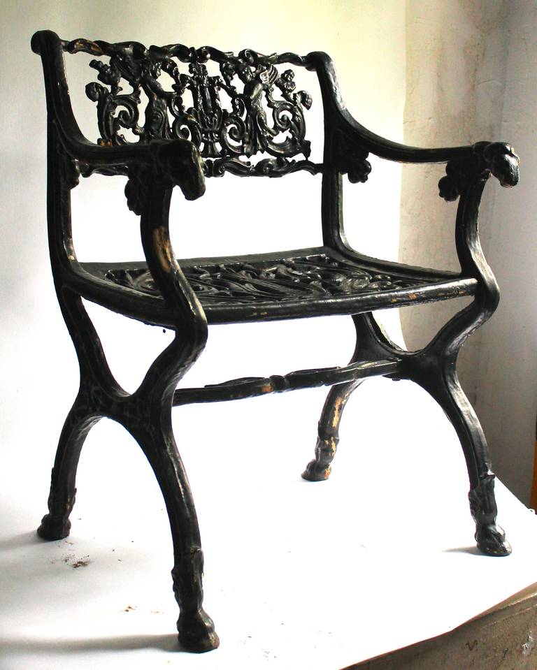 Neoclassical Pair 19th c. Karl Friedrich Schinkel Cast Iron Armchairs