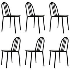 6 Robert Mallet-Stevens Black 222 signed Ecart stacking side chairs