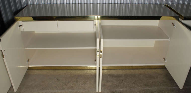Pierre Cardin Brass and Ivory Credenza Deco Cabinet Sideboard In Good Condition In Chicago, IL