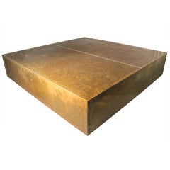 Sarreid Brass Coffee Table floating on Plinth base manner of Milo Baughman 12