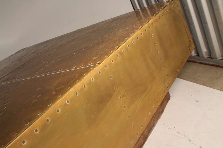 Sarreid Brass Coffee Table Floating on Plinth Base Manner of Milo Baughman 1