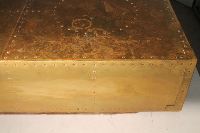 Sarreid Brass Coffee Table Floating on Plinth Base Manner of Milo Baughman 2