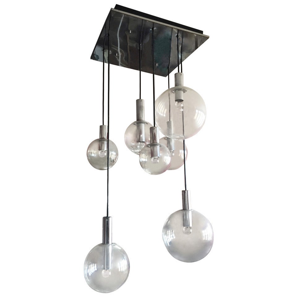 Mid-Century Modern RAAK Chandelier Lamp Ceiling Fixture with Chrome Ceiling Mount For Sale