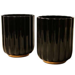 Vintage Pair of George Sakier Fostoria Vases Black Opaque Glass