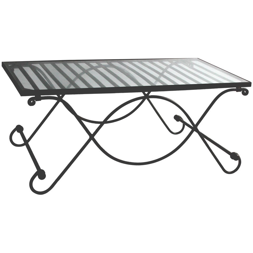 Wrought Iron and Glass Folding Baker's "Coffee" Table in Salterini Style