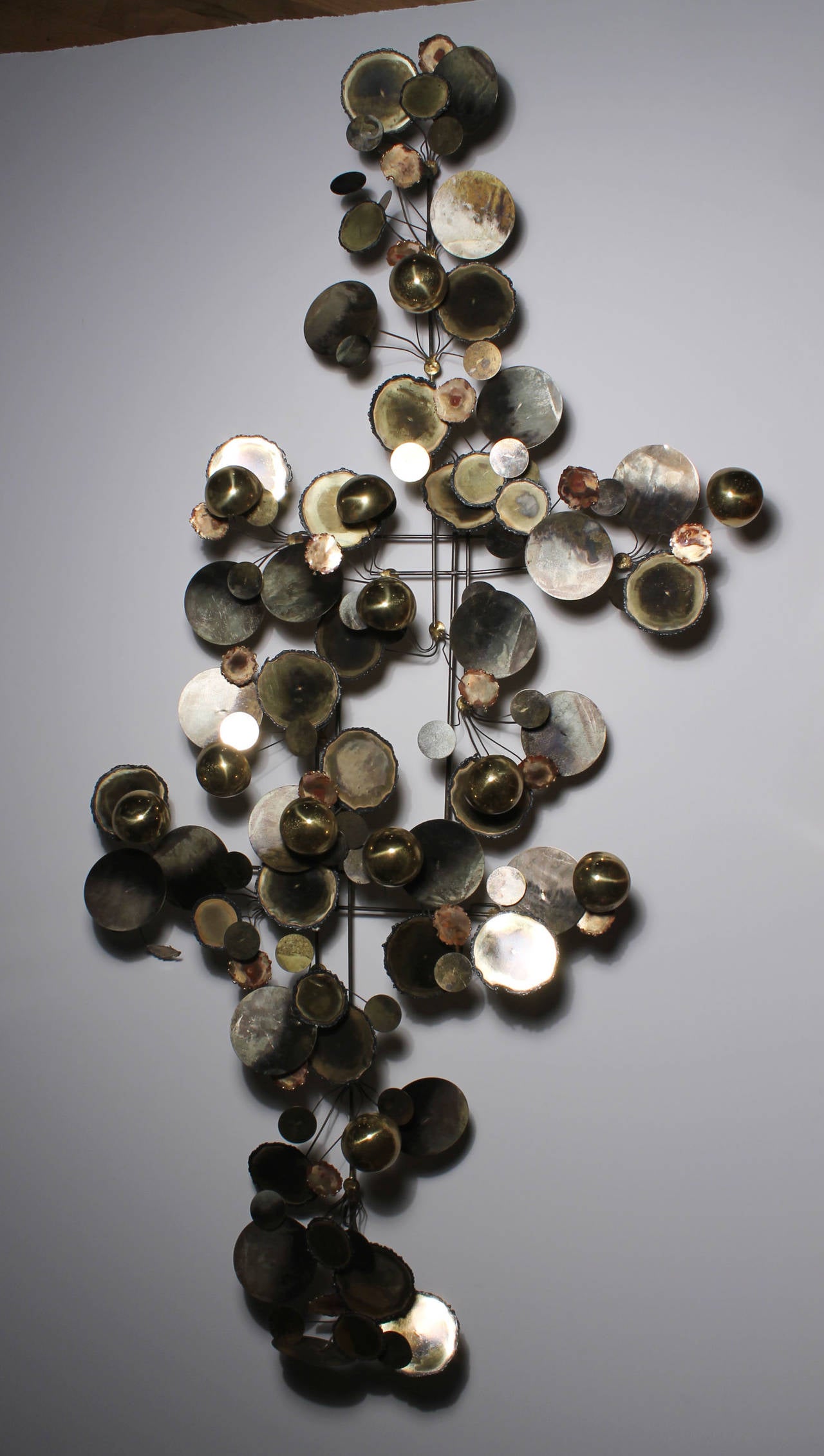 Large Curtis Jere MIxed Metals Raindrops Sculpture. 

can be mounted either vertically (as shown) or horizontally.

about 58