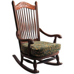 Antique American Renaissance Davenport Carved Mahogany Rocker