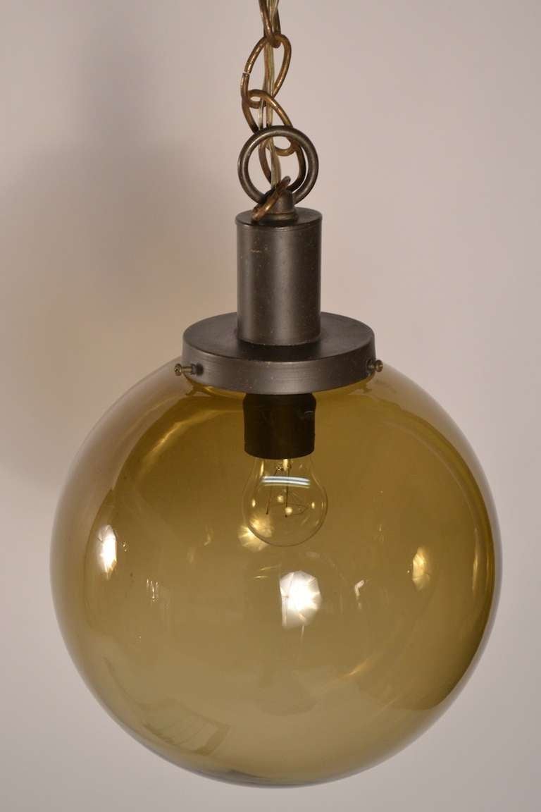 Mid-Century Modern Grey Smoked Glass Hanging Ball Fixture For Sale