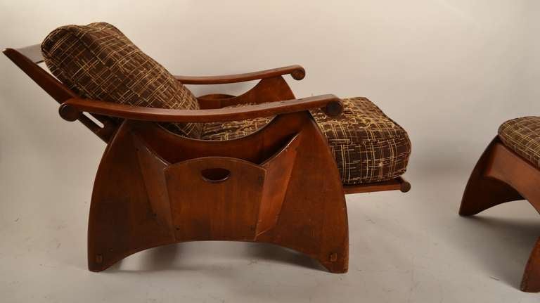 Mid-20th Century Solid Maple Rustic Lounge Chair and Ottoman
