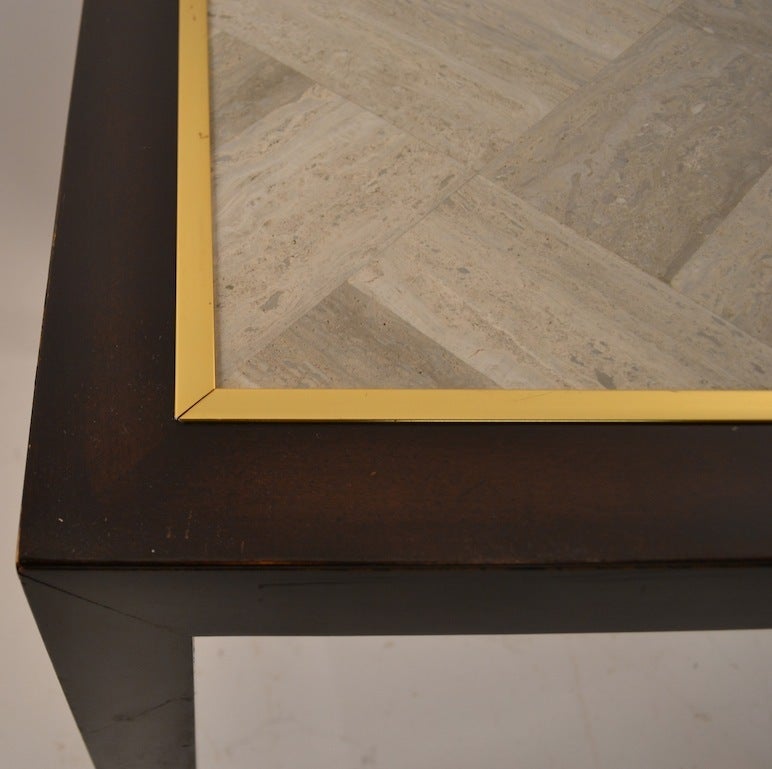 Square End Table with Parquetry Marble Top In Good Condition For Sale In New York, NY