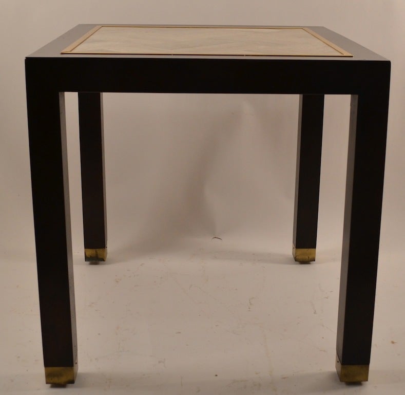 Mid-20th Century Square End Table with Parquetry Marble Top For Sale