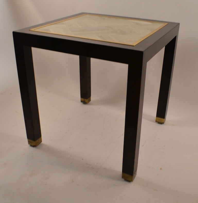 Mid-Century Modern Square End Table with Parquetry Marble Top For Sale