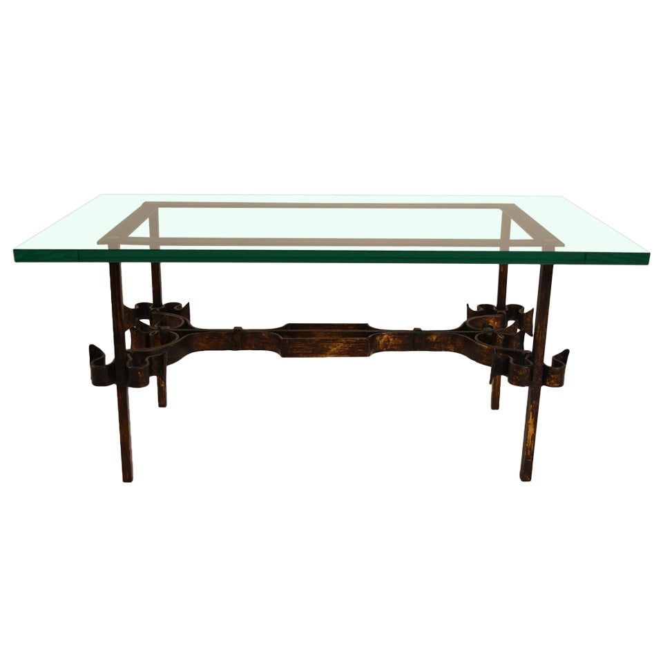 Wrought Iron Base Glass Top Table
