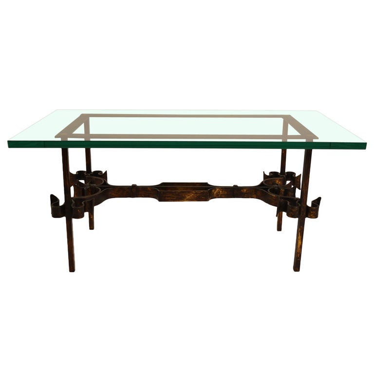 Wrought Iron Base Glass Top Table For Sale at 1stDibs