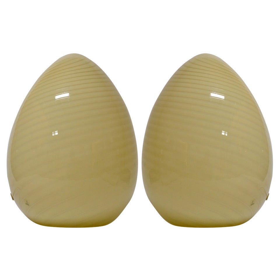 Pair Vetri Murano Glass Egg Lamps