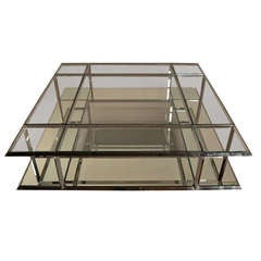 Large Architectural Chrome and Glass Coffee Table