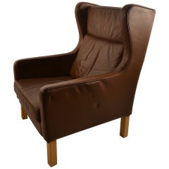 Tan Brown Leather Danish Modern Lounge Chair