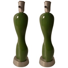 Pair Rare Russel Wright Ceramic Nude Form on Spun Aluminum Base