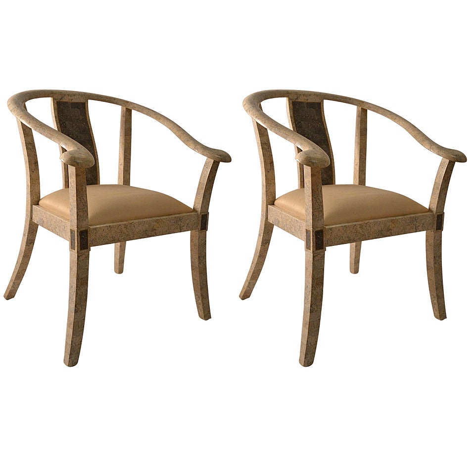 Pair of Tessellated Stone Asia Modern Chairs