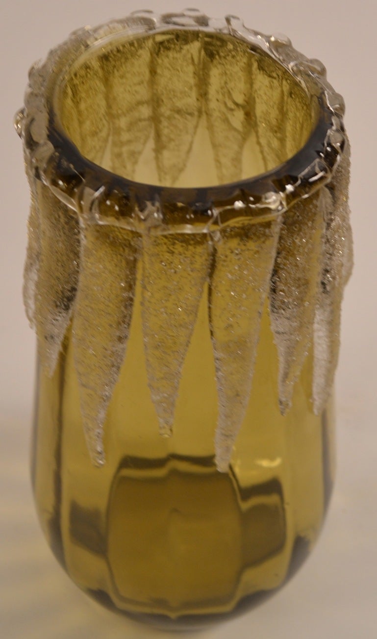 Victorien Bol en verre d'art victorien ambré avec application transparente « Ice » en vente