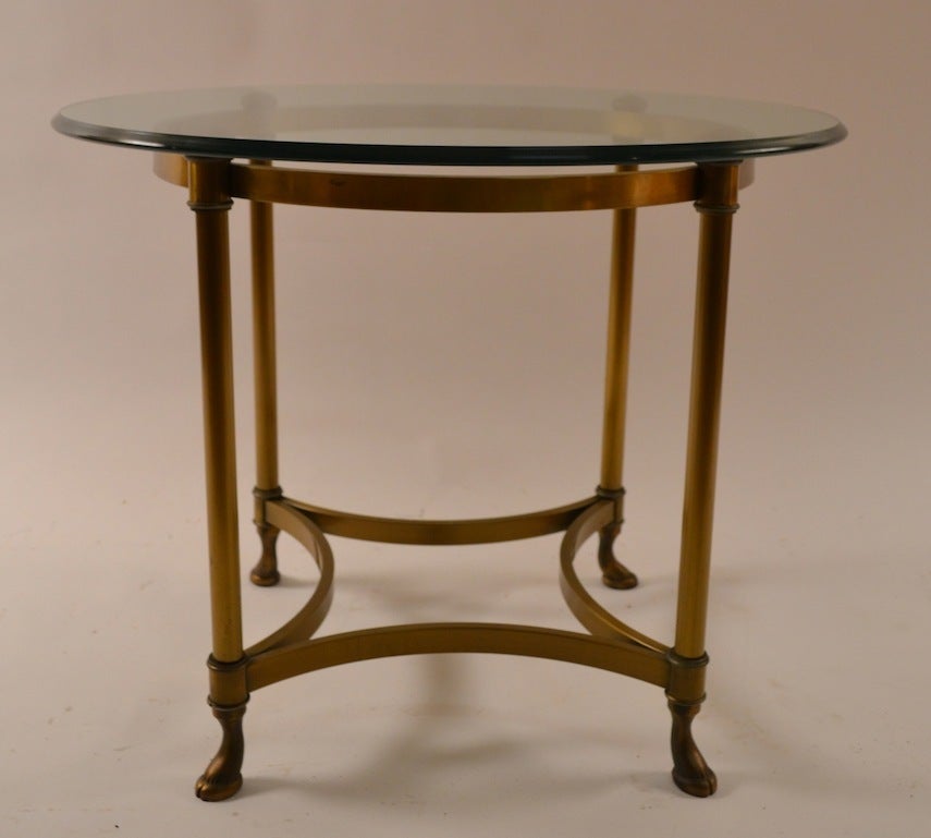 American Pair Brass Base Plate Glass Top Tables by LaBarge