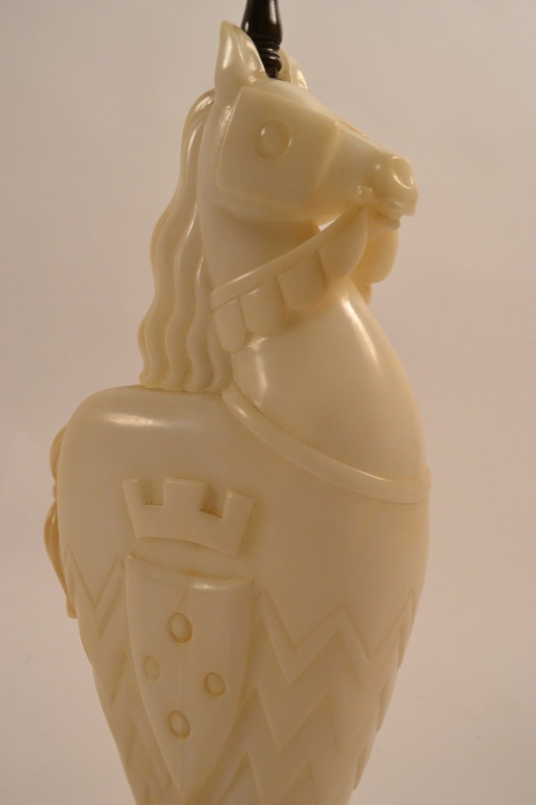 Alabaster Lamp in the form of a Knights Horse In Excellent Condition In New York, NY