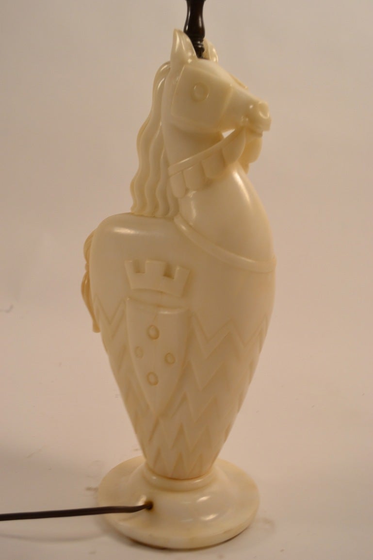 Art Deco Alabaster Lamp in the form of a Knights Horse