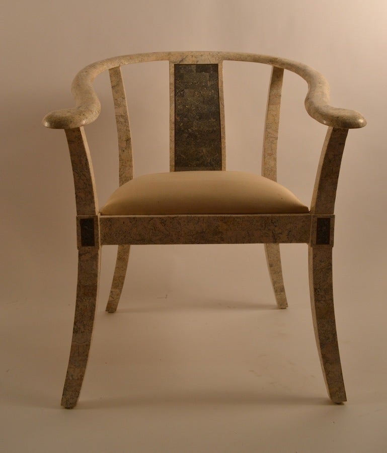 Pair of Tessellated Stone Asia Modern Chairs In Excellent Condition For Sale In New York, NY