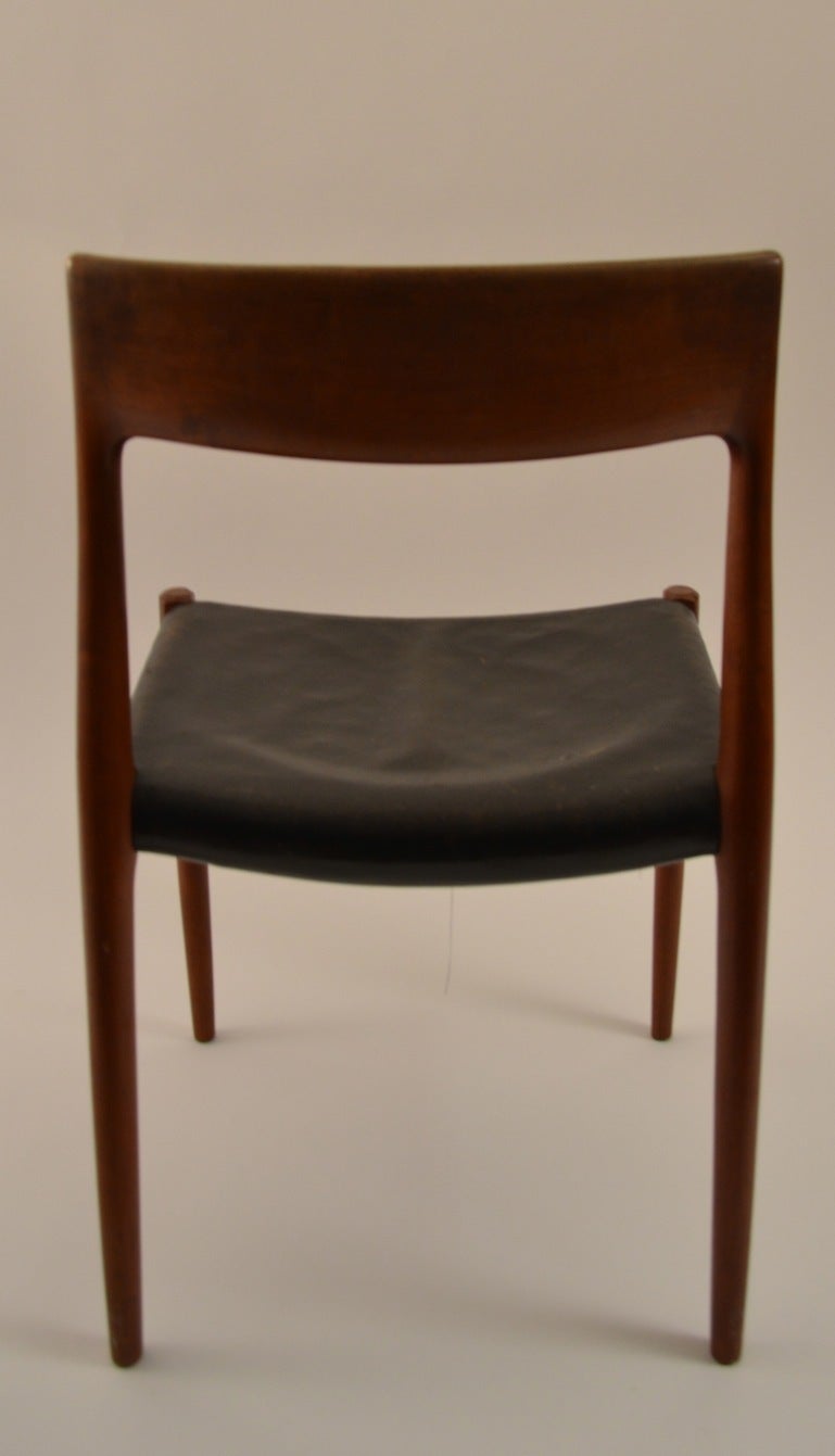 Mid-Century Modern Set of Eight J. L. Moller Teak and leather Dining Chairs