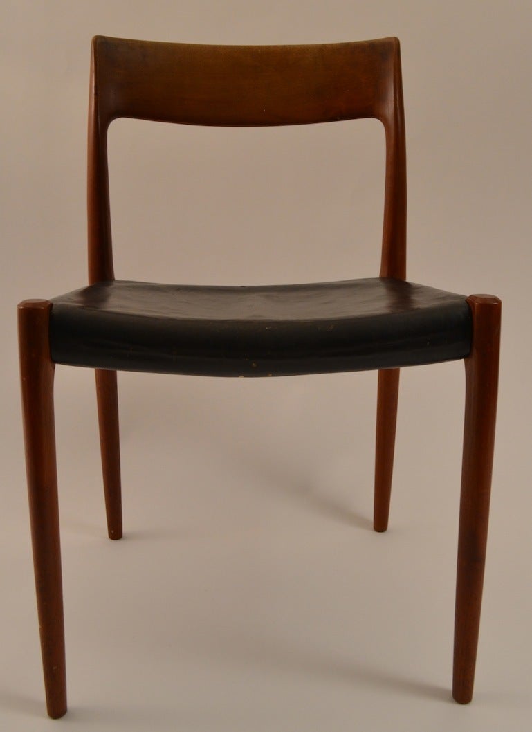 Leather Set of Eight J. L. Moller Teak and leather Dining Chairs