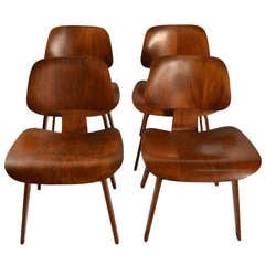 Retro Set of Four Eames DCW Dining Chairs in Walnut