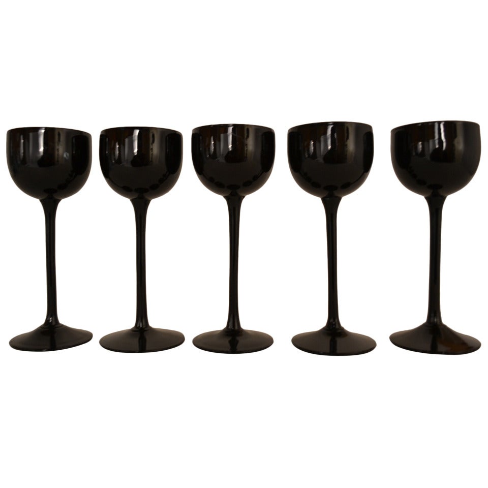 Lot of Five Carlo Moretti Cased Galss Stemware Wine Glasses