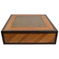 Modernist Cube Table with Bark Insert Center Panel