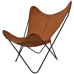 Hardoy Tan Leather Butterfly Chair