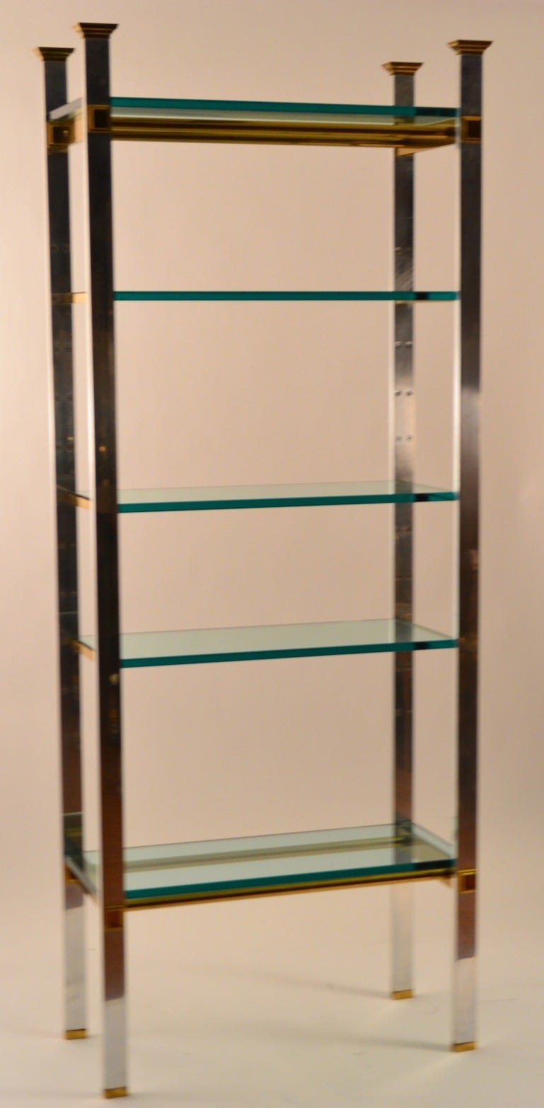 Matched Pair Steel Brass and Glass Etagere
