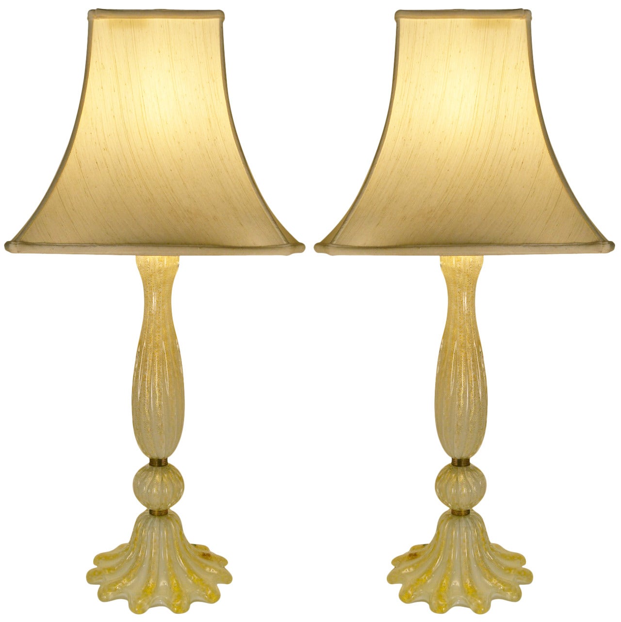 Pair of Murano Avventurina Italian Table Lamps