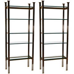 Matched Pair Steel Brass and Glass Etagere