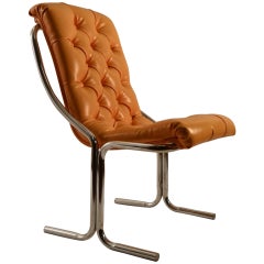 Tubular Chrome Tufted Vinyl Armless Chair