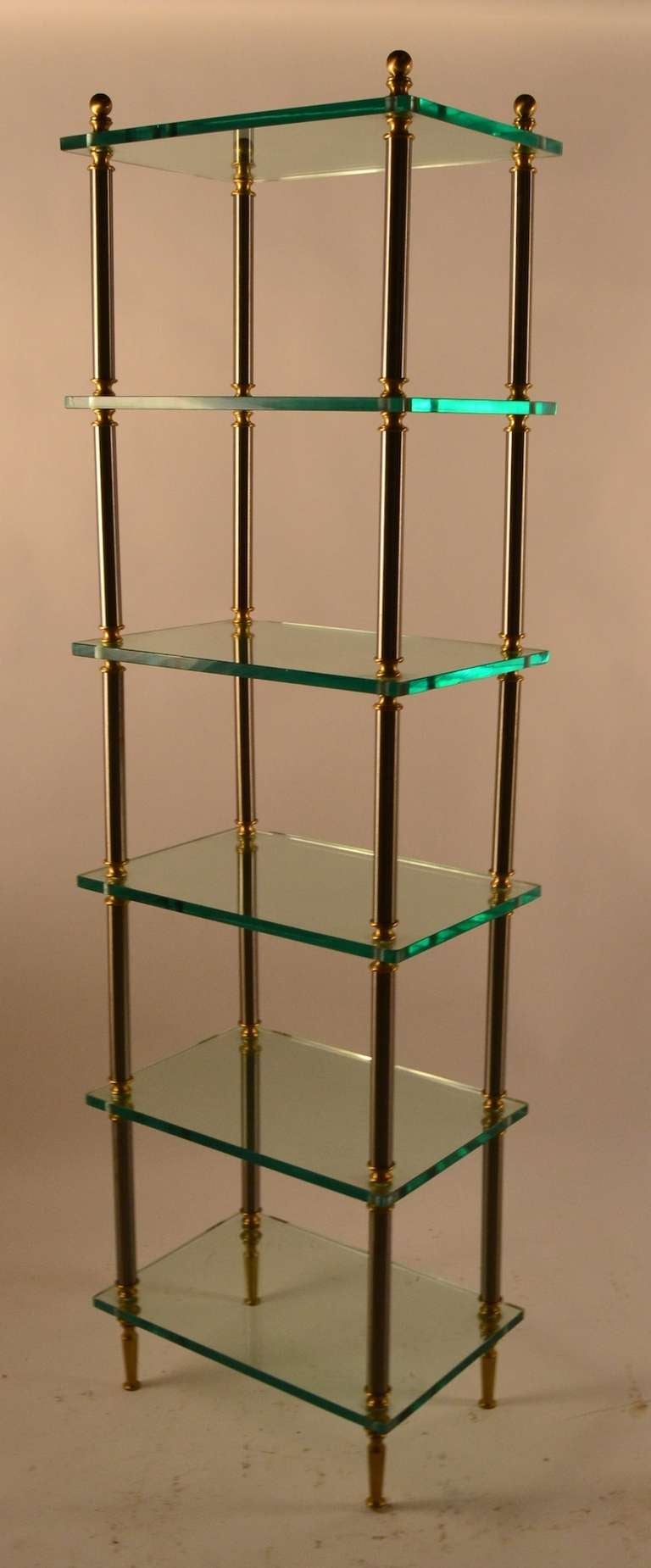 Neoclassical Steel Brass and Glass Etagere after Jansen