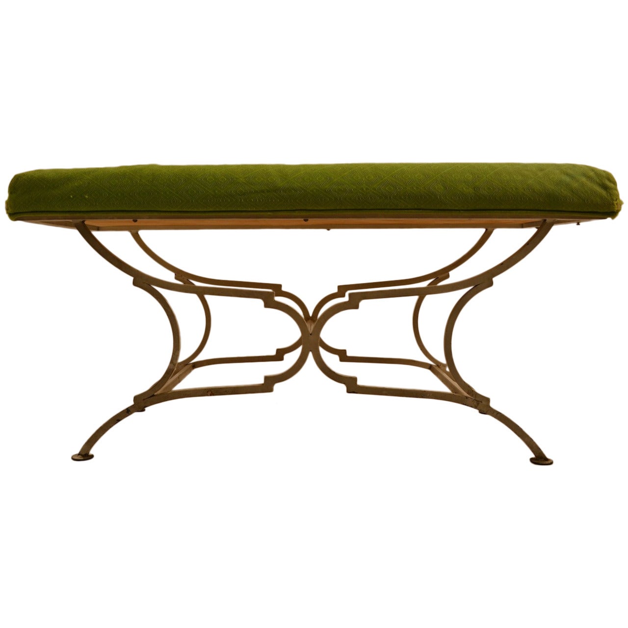 Diminutive Upholstered Bench with solid  iron base