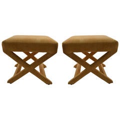 Pair "X" form upholstered benches after Billy Baldwin