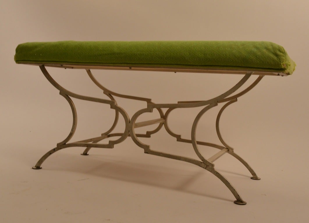 Mid-20th Century Diminutive Upholstered Bench with solid  iron base