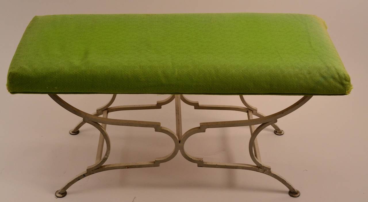 American Diminutive Upholstered Bench with solid  iron base