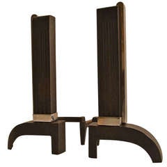 Art Deco Black and Chrome Andirons