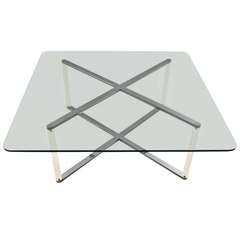 "X" Base Chrome and Lucite Glass Top Coffee Table 12