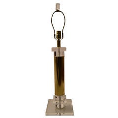 Lucite and Brass Column Lamp