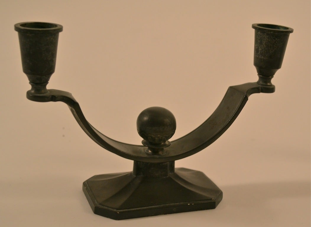 Pair of Just Andersen Art Deco Pewter Candlesticks In Good Condition In New York, NY